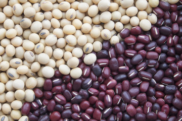 top view soy beans and red beans