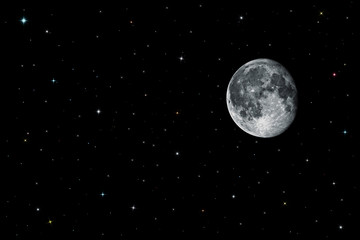 Moon and stars in black space © korionov