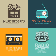 Set of vector logo templates. Recording studio, radiostation. Labels, badges