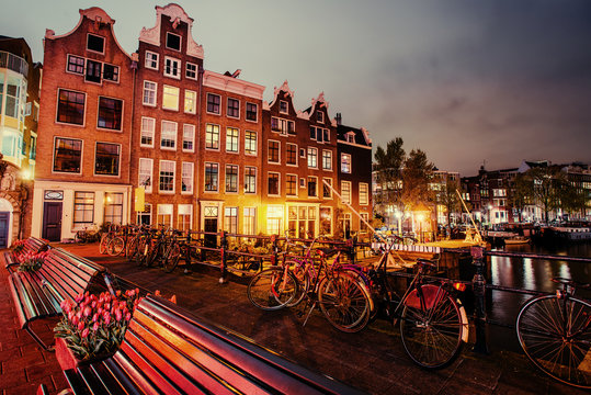 Beautiful calm night view of Amsterdam city. © standret