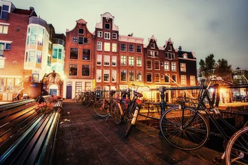 Foto op Aluminium Beautiful calm night view of Amsterdam city. © standret