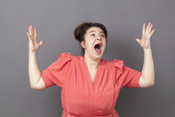 singing big woman expressing herself like a drama queen