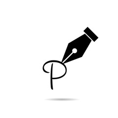 Pen icon with the letter p and shadow