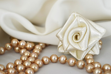 Handmade silk rose and pearls