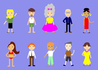 set of illustrations of people - men, women and teens.