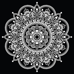Naklejki  Mehndi, tatuaż z henny indyjskiej biały wzór na czarnym tle