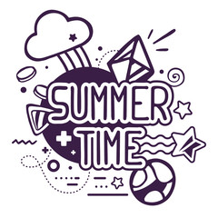 Vector illustration of black and white summer time quote on abst