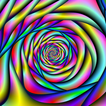 Rainbow Spiral Tunnel / A digital abstract fractal image with a spiral tunnel, design in red, blue, red, yellow, pink and violet.