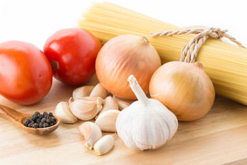 dry pasta spaghetti with ingredient