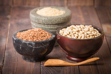Rice, beans and buckwheat