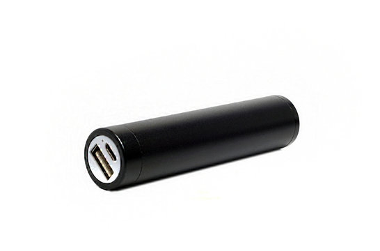 external battery in a black metal cylinder
