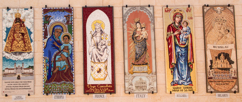 NAZARETH, ISRAEL July 8, 2015; A Mosaic donated by the people of