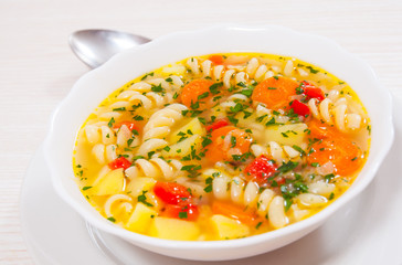 Fresh vegetable soup with pasta