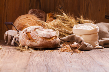 Composition of fresh bread, cereals and grains.