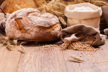 Composition of fresh bread, cereals and grains.