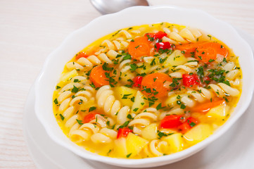Fresh vegetable soup with pasta