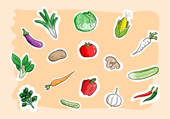 Vegetable Set, a hand drawn vector illustration of vegetable set, isolated on simple background (editable).
