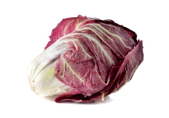 whole fresh red radicchio on white background