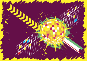 Abstract horizontal dance club banner with disco ball