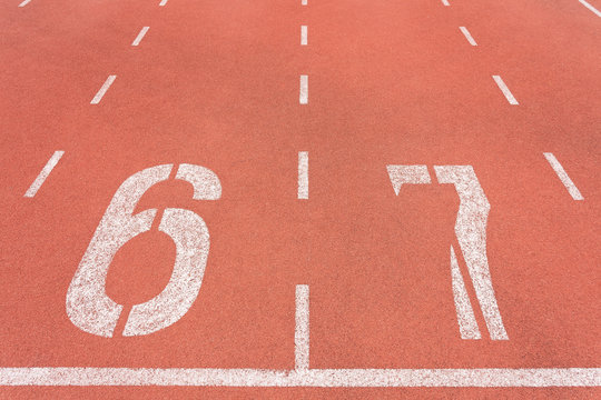 Athletics track lane number six and seven