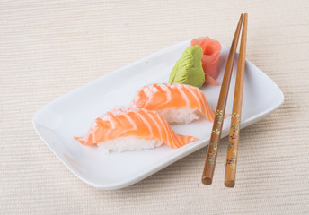 japanese cuisine. sushi salmon on the background