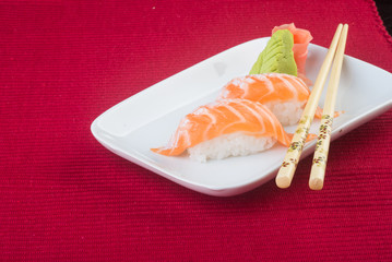japanese cuisine. sushi salmon on the background