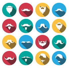 flat shadow Mustache And Beard Icons Set.