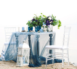 Exquisitely served table for romantic dinner