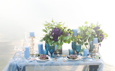 Exquisitely served table for romantic dinner