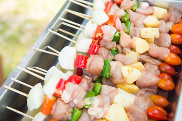 grilled barbecue chicken with colorful vegetable