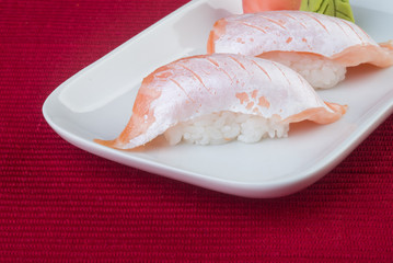 japanese cuisine. sushi salmon on the background