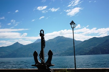 Anchor on the promenade in Menaggio on Lake Como in Lombardy, Italy