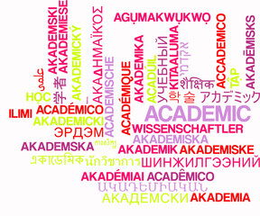 Acedemic multilanguage wordcloud background concept