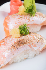 japanese cuisine. sushi salmon on the background