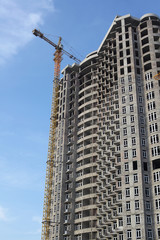 Fototapeta na wymiar Crane and building house under blue sky