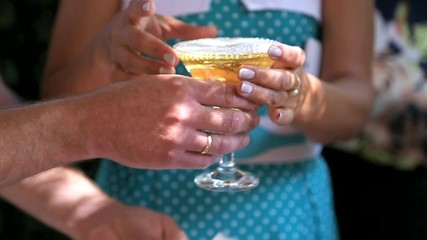 People taking glasses with cocktails at wedding party