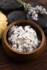 Homemade skin exfoliant (skin scrub) of sea salt, olive oil and