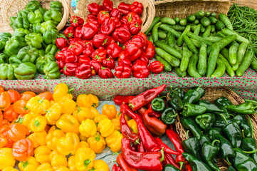 Display of fresh peppers at the market