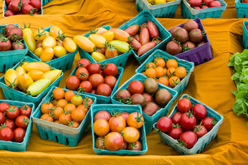 Boxes of small tomatoes at the market