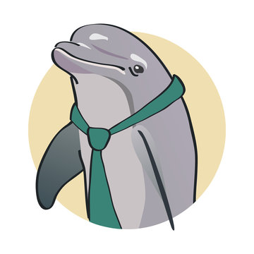 drawing funny dolphin in a green tie