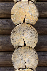 Naklejka premium Log Cabin.Log сabin wooden log house close-up