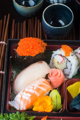 japanese cuisine. sushi set on the background