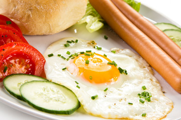 Breakfast - fried egg and sausages 