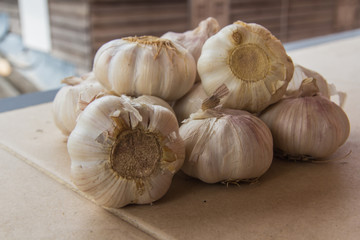 close up of garlic on market