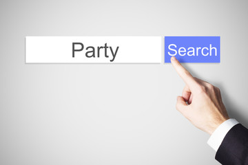 finger pushing blue web search button party