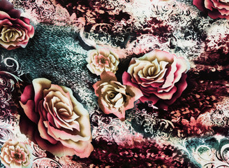texture of print fabric striped leopard and flower for backgroun