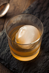 Bourbon Whiskey with a Sphere Ice Cube