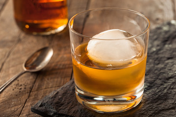 Bourbon Whiskey with a Sphere Ice Cube