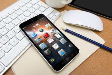 Workplace with mobile phone