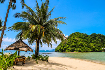 Fototapeta na wymiar Outstanding beach in a tropical place. Las Cabanas, Palawan, Philippines